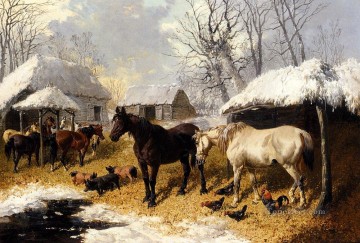 動物 Painting - 冬の農場の風景 ジョン・フレデリック・ヘリング・ジュニアの馬